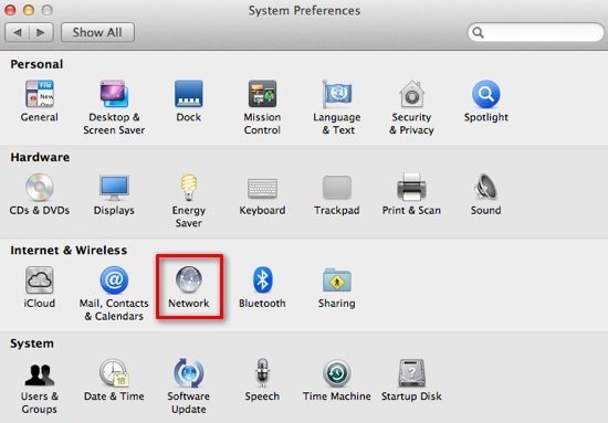 mac os x uses the network connection tool for configuring